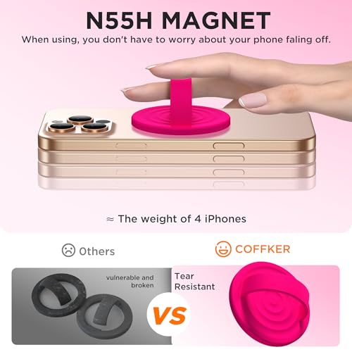 Magnetic Phone Grip Ring Holder, Liquid Silicone Magnet Cell Phone Grip Finger Loop, Compatible with Magsafe, Back of Phone for iPhone 17/16/15/14/13/12 Series, Neon Pink - color: Neon Pink