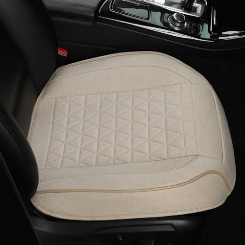 West Llama Linen Front Car Seat Cover Protector Anti-Slip Bottom Seat Cover Fits 95% of Vehicles,Wrapping Around The Bottom,Triangular Pattern(Beige-1Pcs) - color: Triangular Pattern-Beige, size: 1pc