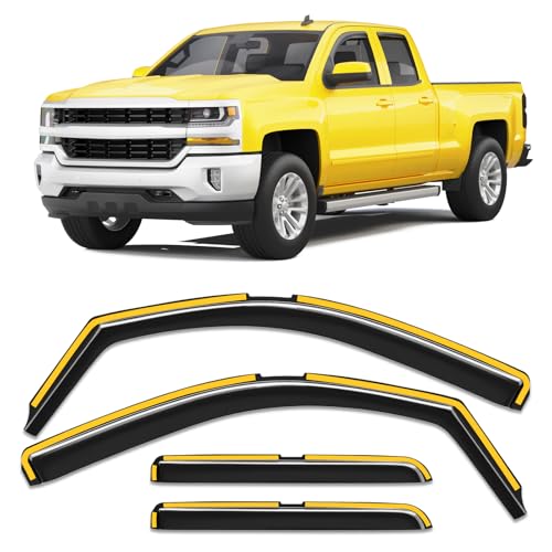 in-Channel Window Rain Guard for Chevrolet Chevy Silverado/GMC Sierra 2014-2018 Double Cab Rain Guards Side Window Visors Low Profile Vent Visor Window Deflectors Vent Shades Truck Accessories - size: For 2014-2018 Silverado/GMC Sierra Double Cab