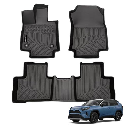 Auxko All Weather Floor Mats Fit for Toyota RAV4 Hybrid 2019-2024 2025 TPE Rubber Liners RAV4 Accessories Set All Season Guard Odorless Anti-Slip Floor Mats - size: rav4 hybrid|2019-2025|floor mats