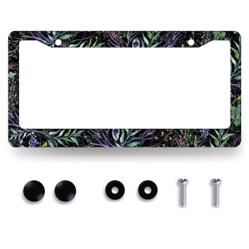 Colorful Leaves License Plate Frame Cute Floral License Plate Holder for Front and Rear Car Tags Stainless Steel Funny License Plate Car Decoration with Screws 12.2" x 6.2" - color: Colorful Leaves Cute Floral
