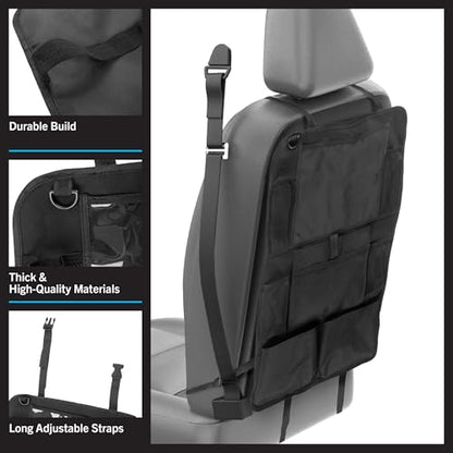Stalwart Car Seat Organizer 2-Pack - Car Organization Attachments for Backseat with 9 Pockets and Tablet Holder - Road Trip Essentials (Black)