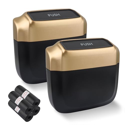 IHOTDER 2PCS Car Trash Can with Lid + 60PCS Garbage Bag,Mini Trash Can Car Interior Accessories,Multifunctional ABS Car Organizers and Storage (Gold) - color: Gold