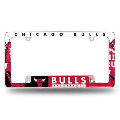 Rico Industries NBA Chicago Bulls Primary 12" x 6" Chrome All Over Automotive License Plate Frame for Car/Truck/SUV