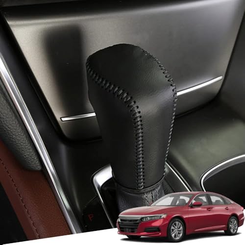Great-luck Genuine Leather Automatic at Gear Shift Knob Cover Protector Trim,The car Interior Accessories(Black Stitches) for Honda 10th Accord(2018 2019 2020 2021 2022) - color: Black Stitches, size: Accord(2018-2022)