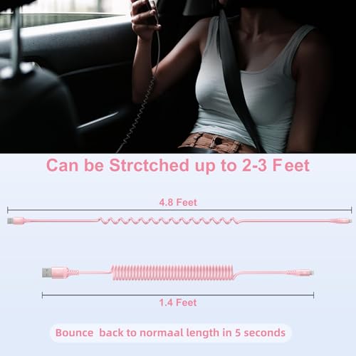 iPhone Charger Cable for Car 3FT, 2Pack Coiled Coiled Lightning Cable [Apple MFi Certified] iPhone Cable Compatible with iPhone14/13/12/11 Pro Max/XS MAX/XR/XS/X/8/7/Plus-Pink - color: Pink, size: 3ft, style: USB A to Lightning