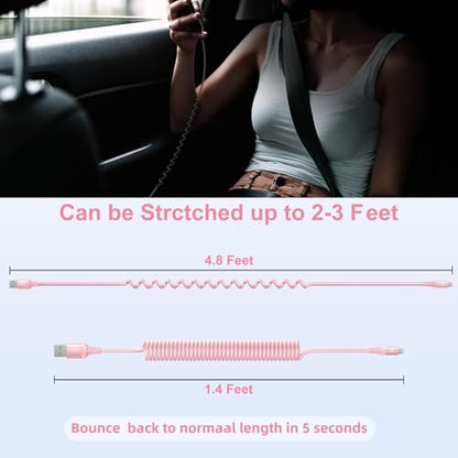 iPhone Charger Cable for Car 3FT, 2Pack Coiled Coiled Lightning Cable [Apple MFi Certified] iPhone Cable Compatible with iPhone14/13/12/11 Pro Max/XS MAX/XR/XS/X/8/7/Plus-Pink - color: Pink, size: 3ft, style: USB A to Lightning