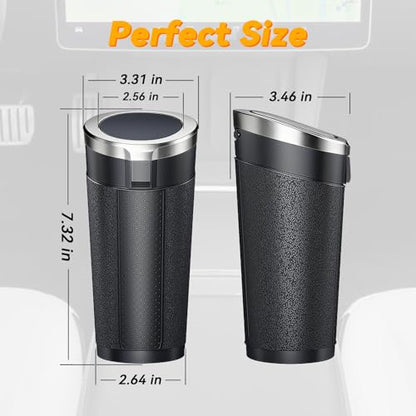 Car Trash Can Bin with Lid, Leakproof Garbage Can for Vehicle, Mini Trash Bin with 90 Attached Trash Bags, Easy to Clean Cup Holder Trash Can for Car, Home, Office - color: Black&Silver 1