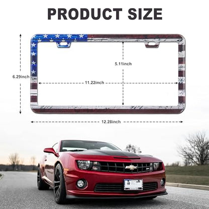 American Flag License Plate Frame, Premium Fashion Matte Aluminum Holder with 2 Holes, 2 Pcs US Flag Universal Car Frame Waterproof Rust-Proof, Including Screws, Caps and Rattle Proof Pads - color: US Flag