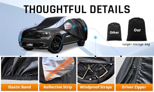 Dodge Durango Car Cover Waterproof All Weather with Silver Strip Design, Custom Fit for Dodge Durango 2005–2025, Durango Accessory with Door Zipper & Windproof Straps - size: Custom Fit Dodge Durango