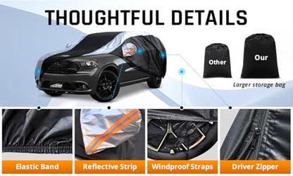 Dodge Durango Car Cover Waterproof All Weather with Silver Strip Design, Custom Fit for Dodge Durango 2005–2025, Durango Accessory with Door Zipper & Windproof Straps - size: Custom Fit Dodge Durango