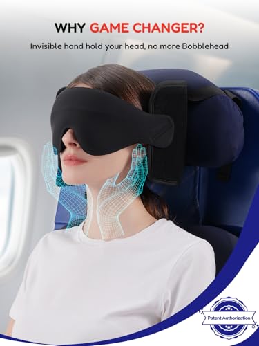 Travel Pillow for Airplane, Travel Pillow with Seat Strap and 3D Eye Mask to Firm Head, 360°Support Headrest No Bobblehead, Travel Essentials for Long Flight,Car Road Trip,Mottled Red - color: Mottled Red
