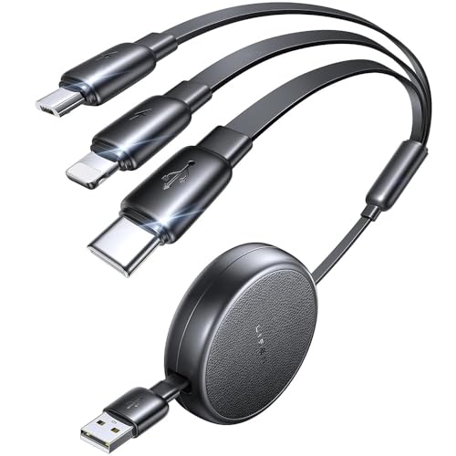 LISEN Multi Charging Cable, 3 in 1 Retractable Charging Cable, Retractable Car Charger with Type C/L/Micro USB Ports for iPhone 17 16 15 14 Pro/Samsung Galaxy S25/Kindle, Car Accessories for Women - color: Black