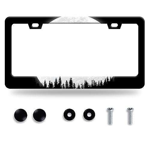 Full Moon Forest License Plate Frame License Plate Stainless Steel Auto Parts Funny License Plate Decorative with Screws Size 12.3" x 6.3" Men Women - color: Full moon forest