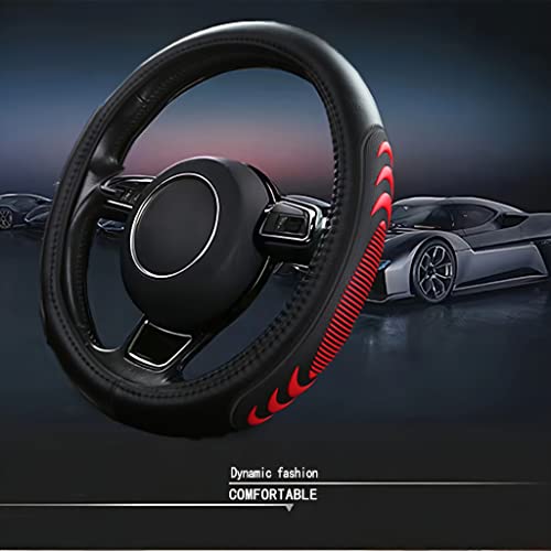 Yangday Leather Steering Wheel Cover for Dodge Ram 1500 2500 3500, 15.5-16 Inches Car Steering Wheel Cover with Anti-Slip Massage Particle (Red) - color: Red
