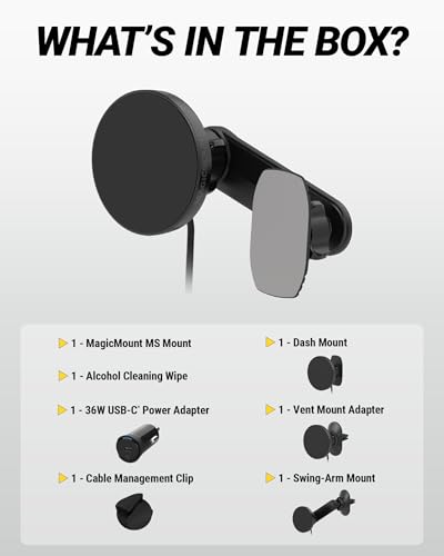 Scosche Qi2 MagSafe Car Mount Charger 25W Fast Wireless Phone Holder with 5-in-1 Mounting Options for Vent, Dashboard, Swing Arm, Back-of-Display, Compatible with iPhone 17/16/15/14/13 & Samsung S25 - style: Dash / Vent / Back of Display