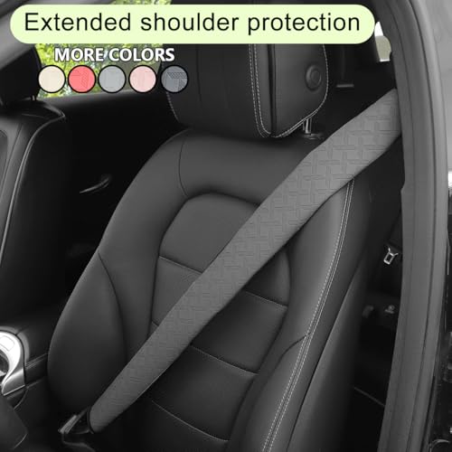 2PCS Extra Long Car Seatbelt Cover, 29.53 inches Soft Leather Vehicle Safety Seat Belt Strap Cushion, Comfortable Auto Shoulder Neck Chest Protection Pads Accessories, Extremely Long (Gray) - color: Gray/29 inches