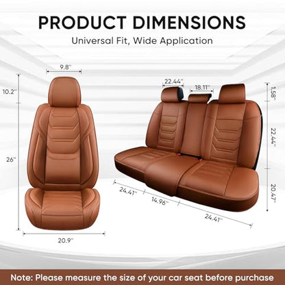 TIEHESYT Car Seat Covers Full Set, Breathable Leather Automotive Front and Rear Seat Covers & Headrest for Reduce The Driving Fatigue, Compatible with Most Vehicles, Cars (Brown, Front Pair and Rear) - color: Mature Brown, size: Front Pair and Rear