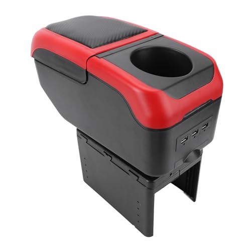 Acouto Car Armrest Box with 6 USB Charging Ports - Double Layer Console for SUV, Truck, and Car (Red) - color: Red