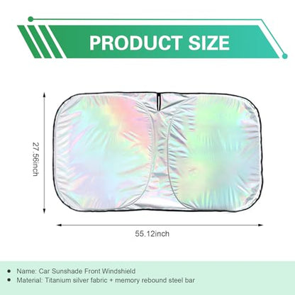 Car Windshield Sun Shade, Iridescent Sun Shade Blocks UV Rays & Heat, Foldable Sunshade with Metal Frame for Automotive Interior Protection, Universal for Most Cars (55.1" × 27.5")