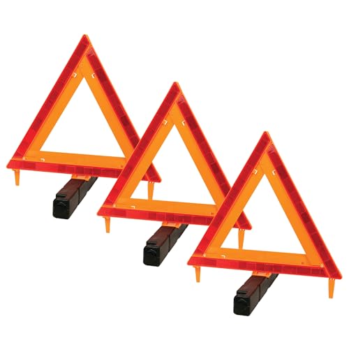 Performance Tool W1498 Large Early Warning Roadside Emergency Reflective Triangle, 3 Pack with Case (Dot Approved), 3 Pack