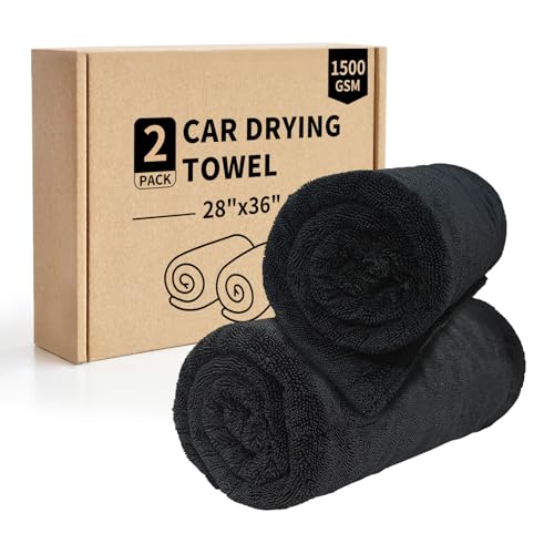 2-Pack Car Drying Towel (28" x 36"),1500 GSM Double Sided Microfiber Towels for Cars,Trucks, SUV.Highly Absorbent,Leaving no Marks,no Shedding,Easy to Clean - size: Pack of 2