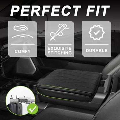 Muslogy Center Console Armrest Cover Fit for Ford F-150 F150 2021-2025 2026 Accessories, Comfort Armrest Pad Console Lid Cushion Vegan Leather 1-Inch Extra Thick(WorkSurface ONLY) - size: 2) 21-25 |F150| WorkSurface, +Thick