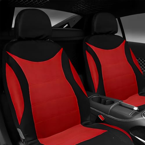 Car Front Seat Cover Set, Waterproof Vehicle Frontseat Protector with Removable Headrest, Washable Automotive Interior Seat Accessories, Universal Fit (Black/Red) - color: black/red
