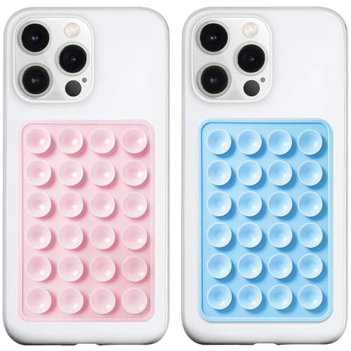 LvShuLiangPin 2 Pack Silicone Suction Phone Case Mount, Silicon Adhesive Phone Grip for Smartphones, Hands-Free Mirror Shower Phone Holder for Selfies, Tiktok Videos (Light Pink&Baby Blue) - color: Light Pink&Baby Blue