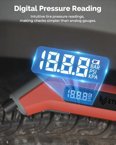 ETENWOLF Digital Tire Pressure Gauge 2 Pack, Industrial Tire Gauge 3-200 PSI, Calibrated to ANSI B40.7 Grade 2A(Plus-Minus 0.5%), Air Pressure Gauge with Replaceable AAA Batteries (Vivid Orange) - color: vivid orange