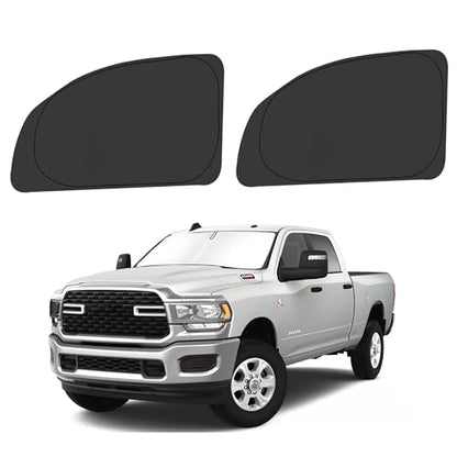 Front Side Window Sun Shade for 2010-2025 Dodge RAM 2500 3500 QuadCab CrewCab MegaCab 4Door, Foldable Window Sunshade Sun Visor Protector, Side Window Shades Blocks UV Rays Heat, Pack of 2 - size: Silver & Black-Fit 2010-2025 Dodge RAM 2500 3500