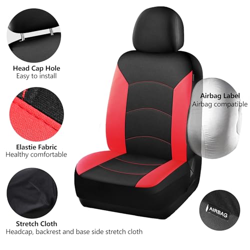 HChengkikz Car Seat Covers Front Seat, Waterproof Neoprene Seat Covers, Airbag Compatible, Universal Fit Most Sedans, SUVs, Trucks(Black + Red) - color: Black Red, size: Two Front