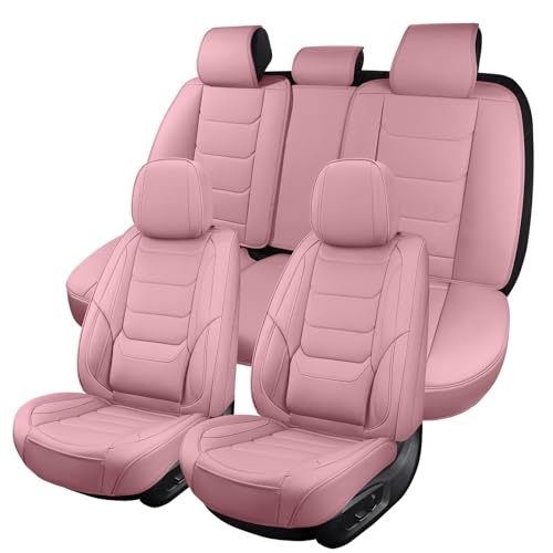 Leather Car Seat Covers Full Set Breathable Automotive Seat Covers Waterproof Seat Protectors Universal Fit for Most Automotive Cars SUV Trucks(Pink, Full Set) - color: Pink3, size: Full Set