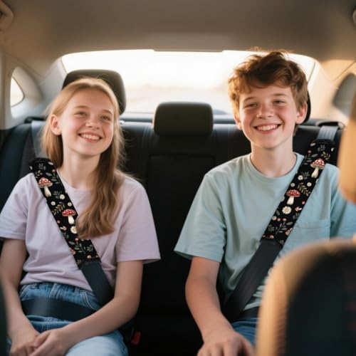 2Pcs Soft Auto Seat Belt Cover Pad Mushroom Daisy Flower Plant Print Colorful Car Seatbelt Shoulder Cushion for Comfortable Driving, Compatible with All Cars' Seatbelt and Backpack Straps - color: Mushrooms