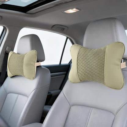 2 Pack Car Neck Pillow Soft Breathable Mesh Headrest Pillows for Driving Support, Universal Fit for Most Car Seats Decor Accessories（Off White）