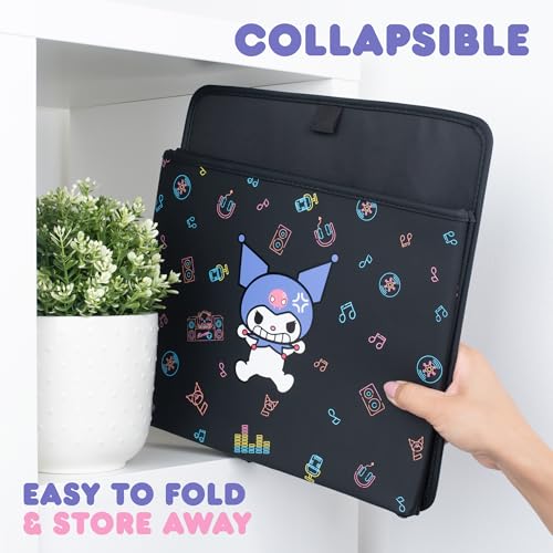 Sanrio Kuromi Car Trunk Organizer & Steering Wheel Cover Set – Cute, Non-Slip, Soft Grip Car Accessories for Women – Collapsible Storage Bin for Groceries, Tools & Travel – 12.5"L x 12.5"W x 9"H - style: Set Kuromi