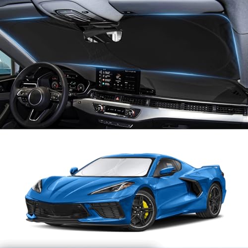 Sunshade for Chevy Corvette Windshield Sun Shade for Chevrolet Corvette C8 2020-2024 2025 2026 Grand Sport Corvettes Accessories Foldable Sun Visor Protector Front Window Shield Cover Block UV Rays - size: for Chevrolet Corvette C8