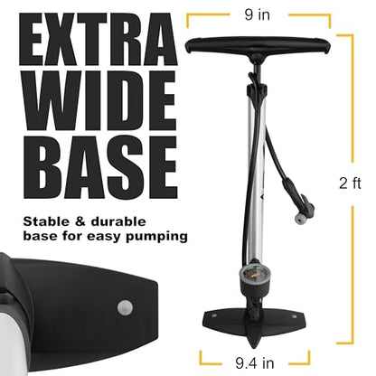 BV Bicycle Pump Durable Bike Floor Pump 17/24 inch Smart Valve Head, 160 psi, Automatically Reversible Presta and Schrader - style: Regular - Silver