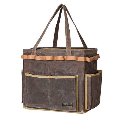 Self-Standing Tool Bag with 6 Pockets & 23 Hanging Holes - Collapsible Reusable Wire Frame Rectangular Basket, Easy Tool Access, 14" x 13" x 10" | Grey - color: Grey