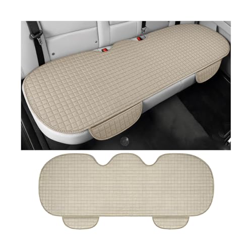 Car Back Seat Cover, Linen Breathable Vehicle Rear Bottom Bench Seat Protector with Storage Pocket, Anti-Slip Comfortable Long Automotive Rear Chair Cover, Universal for Vehicles (Beige) - color: Beige