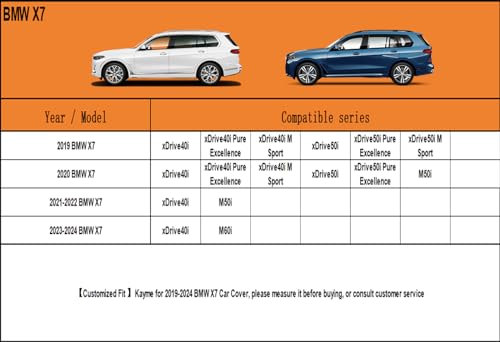 Kayme 6 Layers SUV Car Cover Custom Fit for BMW X7（2018-2025） Waterproof All Weather for Automobiles, Outdoor Full Cover Rain Sun UV Protection.Silver - size: 8. Custom Fit BMW X7