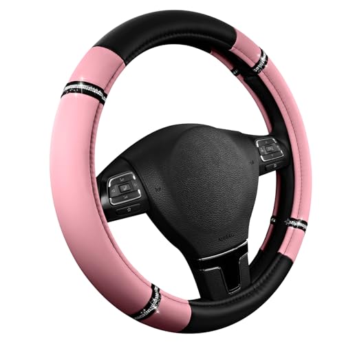 Road Comfort Leather Steering Wheel Cover – Premium Anti-Slip Car Steering Wheel Grip Cover – Universal Fit for 14.5”–15” Cars, Trucks & SUVs - Pink - color: Pink