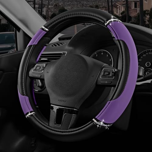 Road Comforts Leather Steering Wheel Cover - Made with PVC Leather - Anti-Slip, Universal Fit 14 1/2 inches to 15 inches - Purple - color: Purple