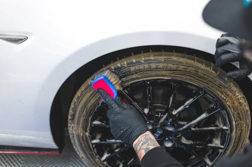 Detail Factory - ProGrip Tire Brush - Ergonomic ProGrip Handle, Stiff Synthetic Bristles, Ergonomic Design, Clean Your Tires with Ease - Octane Underglow - color: Pink/Blue, size: Standard