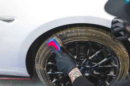 Detail Factory - ProGrip Tire Brush - Ergonomic ProGrip Handle, Stiff Synthetic Bristles, Ergonomic Design, Clean Your Tires with Ease - Octane Underglow - color: Pink/Blue, size: Standard