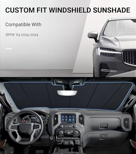 Pigenius Windshield Sun Shade for BMW X4 (G02) 2019-2026, Fits xDrive30i M40i X4 M, Reflective Aluminum Film Front Window Sunshade - size: 2019-2024 X4