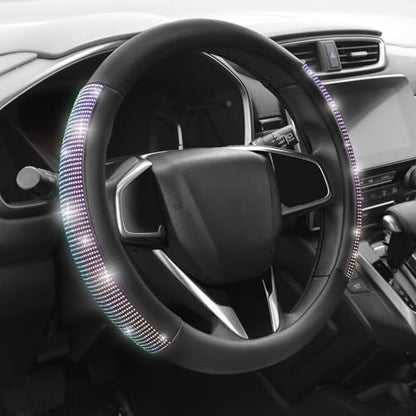 Auto Dynasty Diamond Steering Wheel Cover, Leather Car Steering Wheel Protector with Cystal Diamond Contrast Design, Anti-Slip Inner Rubber Lining, [14 1/2 to 15 Inches] Universal Fit Car Truck SUV - color: Contrast Diamond