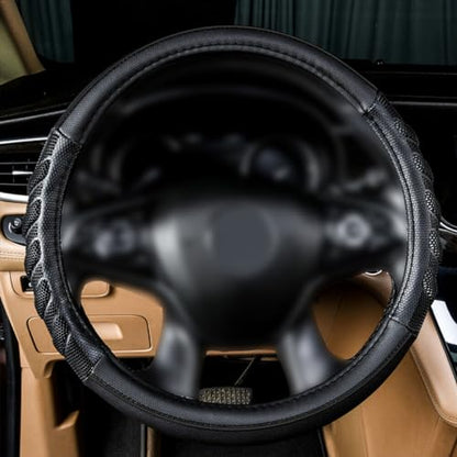 Flying Banner car Steering Wheel Cover Faux Leather Massage Universal fit 3D Honeycomb Hole Anti-Slip Sporty 15 Inches (Black Black) - color: Black black