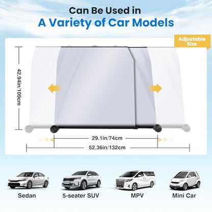 2026 Auto Retractable Sun Shade for Car Windshield - Adjustable Automatic Front Window Sunshade for UV & Heat Protection - Universal Fit for Outdoor Camping & Daily Parking (Not Fit Dashboard Bulge)