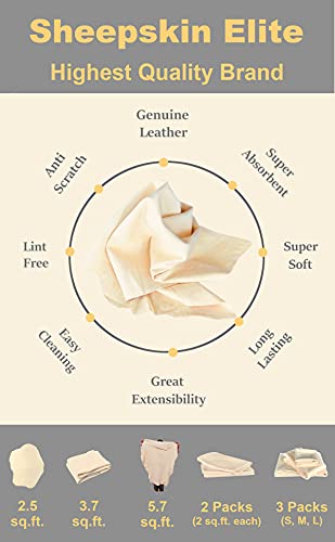 SHEEPSKIN ELITE Chamois Drying Cloth Car Drying Towel Real Leather Absorbent Drying Natural Chamois Car Wash Cloth Accessory (3.7-4.2 sq ft) - size: 3.7 sq. ft.